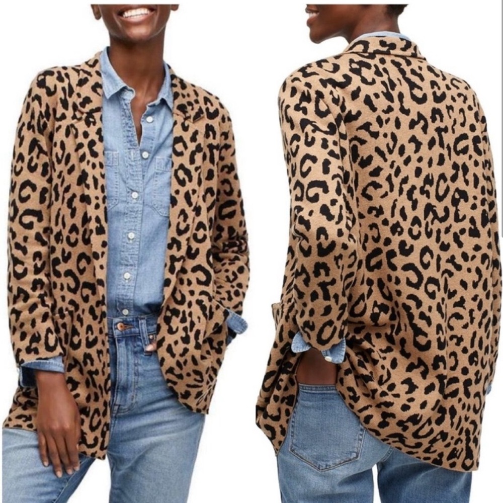 J. Crew Leopard Print Sophie Open Front Sweater Blazer